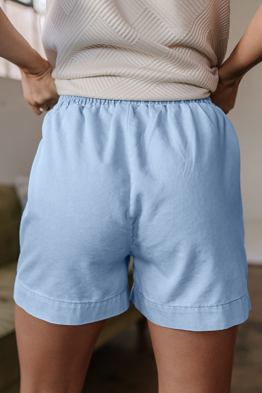 Beau Blue Light Wash Pocketed Wide Leg Denim Shorts eAura