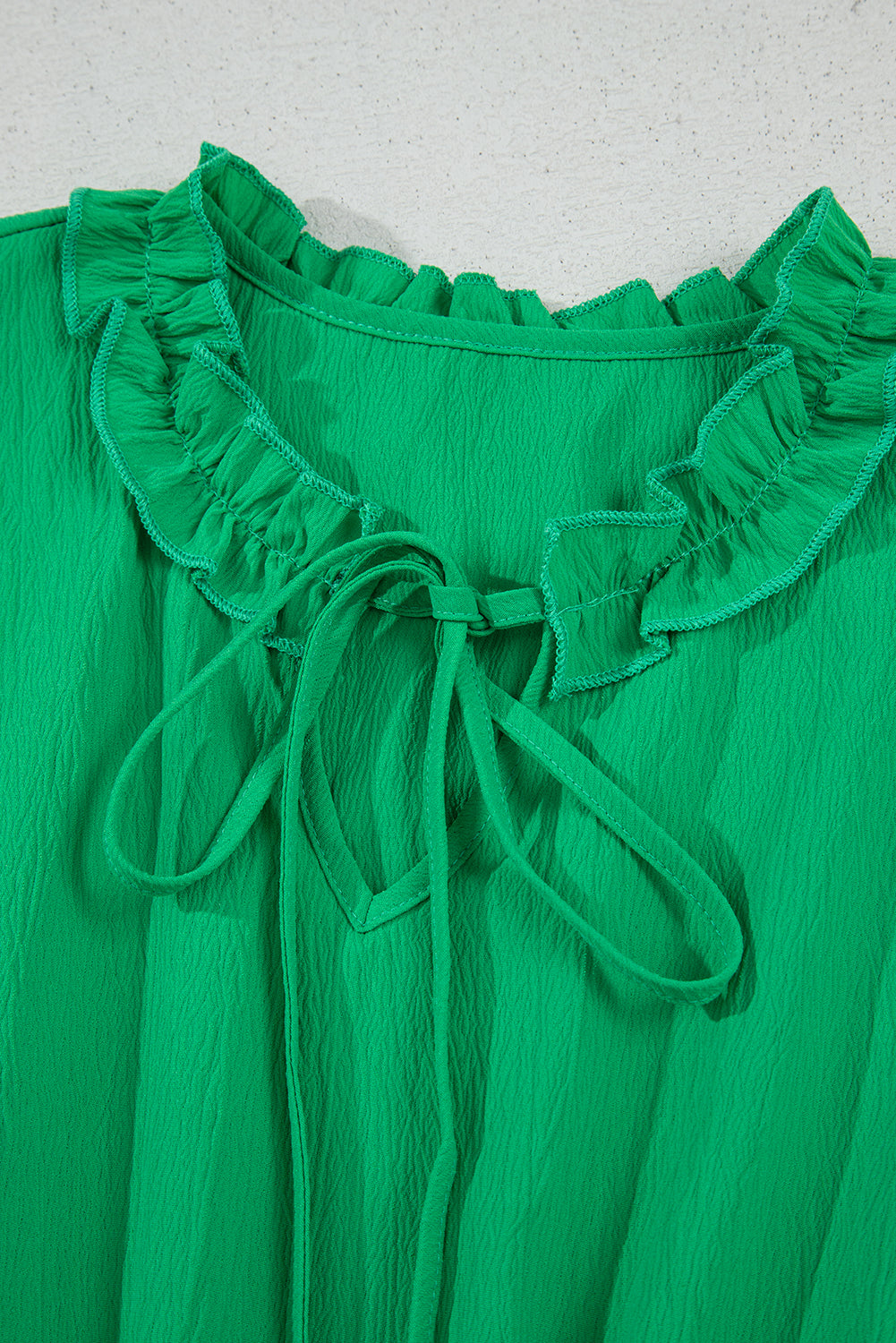 Bright Green Split V Neck Elastic Waist Ruffled Dress eAura