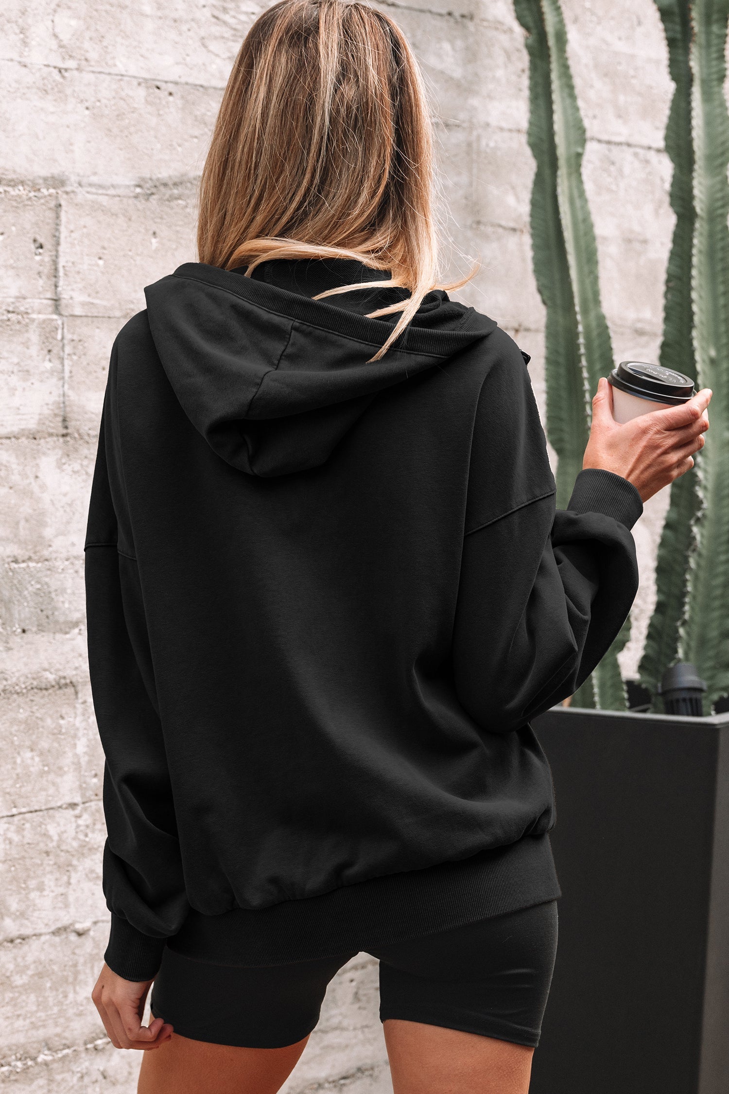 Half Zip Kangaroo Pocket Mineral Wash Baggy Hoodie - Tops/Sweatshirts & Hoodies