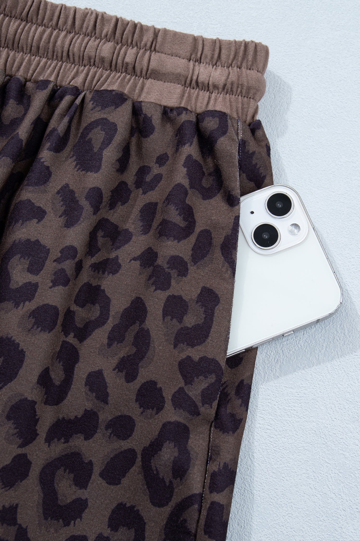 V Neck Collar Leopard Printed 2pcs Short Set – Khaki
