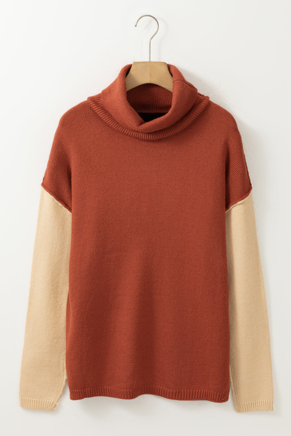 Colour Block Turtle Neck Drop Shoulder Knit Sweater Dear-Lover Dropshipping
