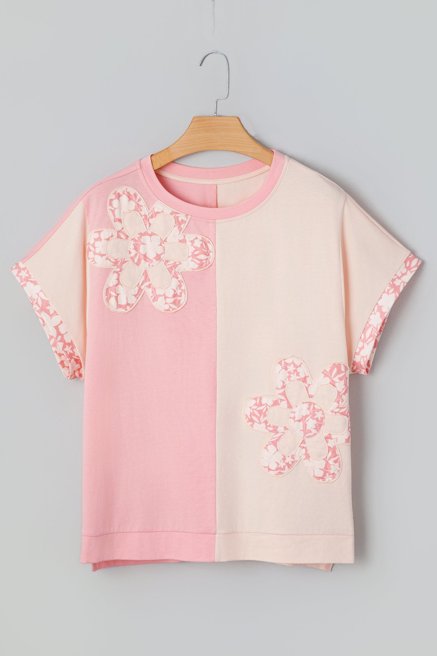 Colour Block Flower Patched Loose T-Shirt