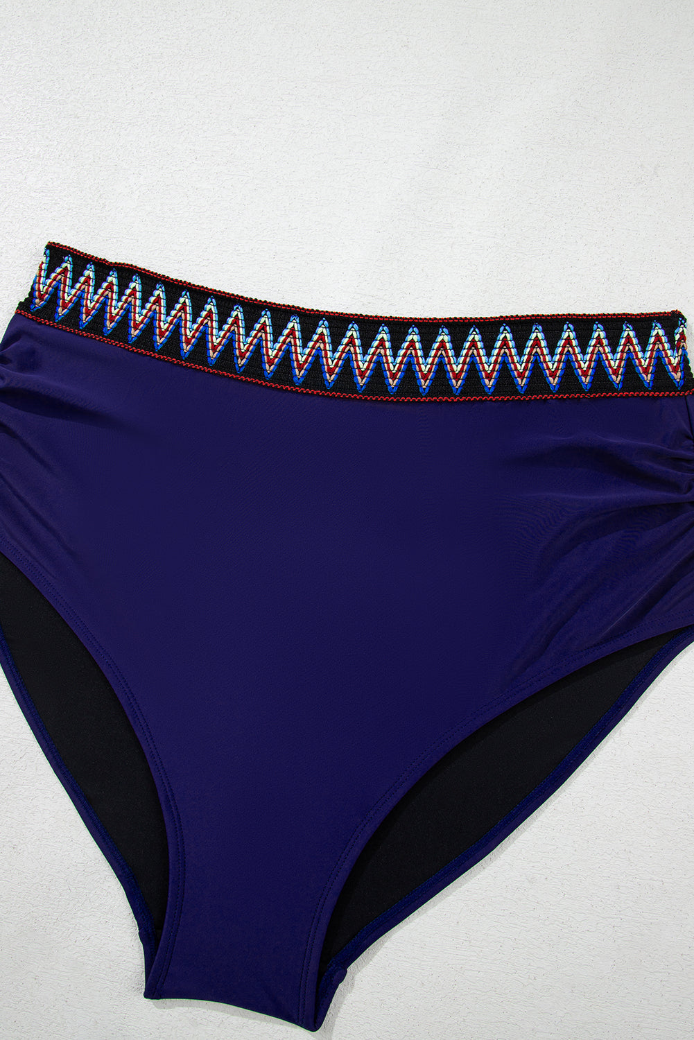 Navy Blue Embroidered Trim Wrap Tie Knot Plus Size High Waisted Bikini BB Fashion Outlet