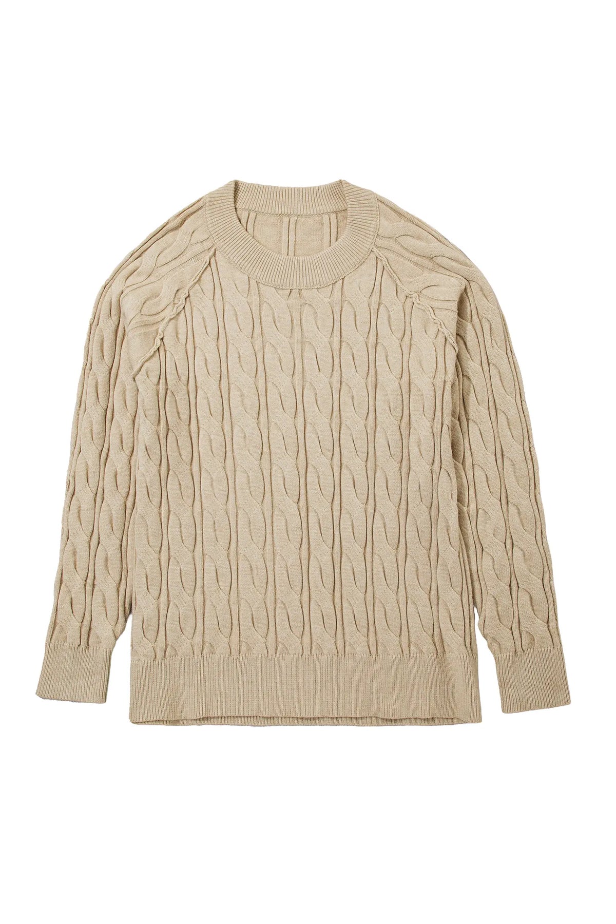 Oversized Cable Knit Long Sleeve Round Neck Tunic Length Plus Size Sweater – Parchment