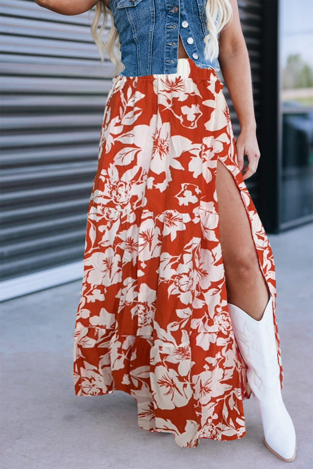 High Split Floral Western Cowgirl Maxi Skirt - eAura