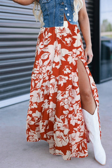 High Split Floral Western Cowgirl Maxi Skirt - eAura