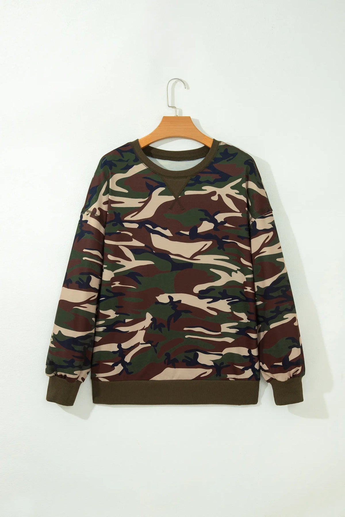 Camouflage Print Round Neck Baggy Pullover Sweatshirt – Multicolour
