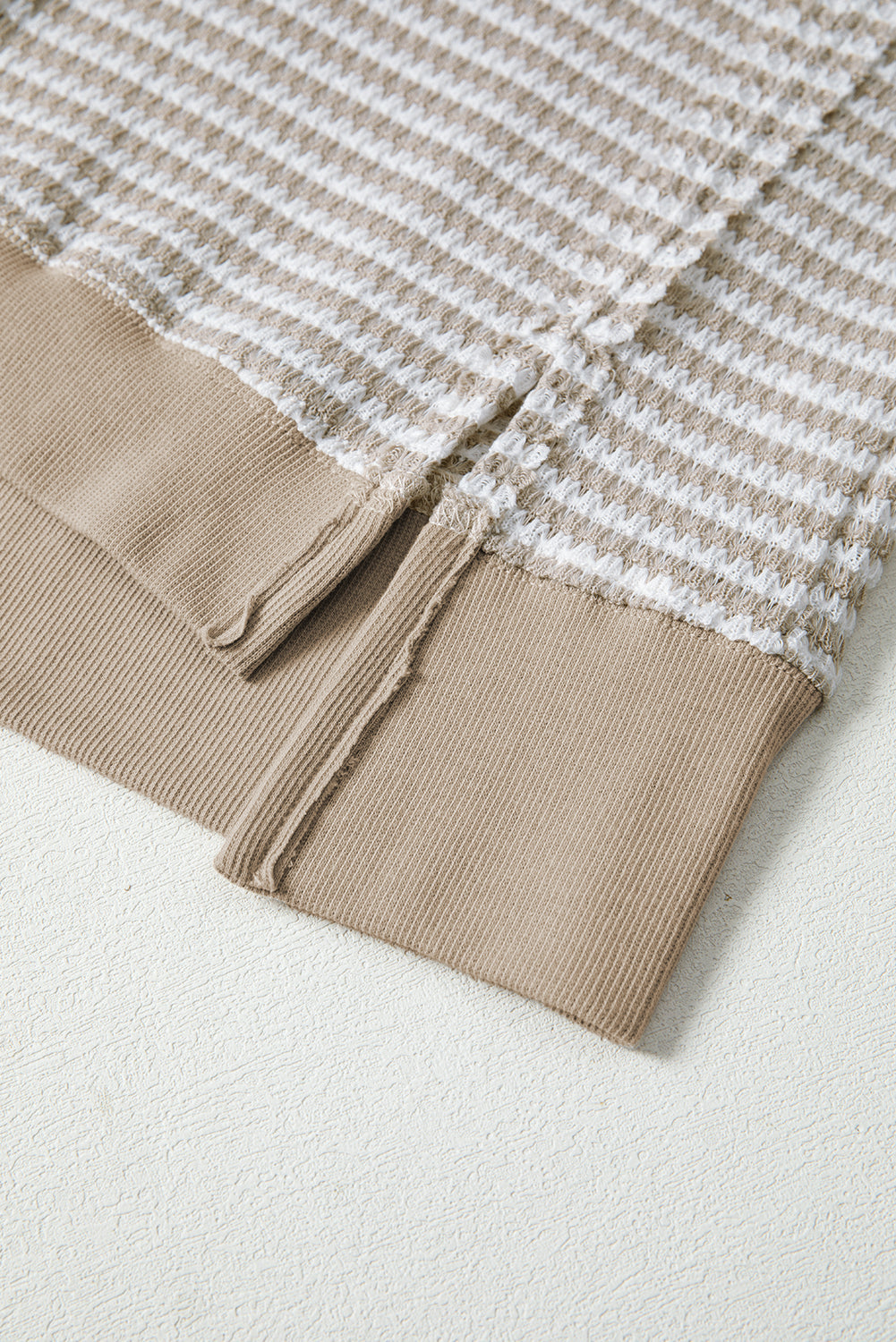 Stripe Ribbed Trim Drop Shoulder Long Sleeve Oversize Top - eAura