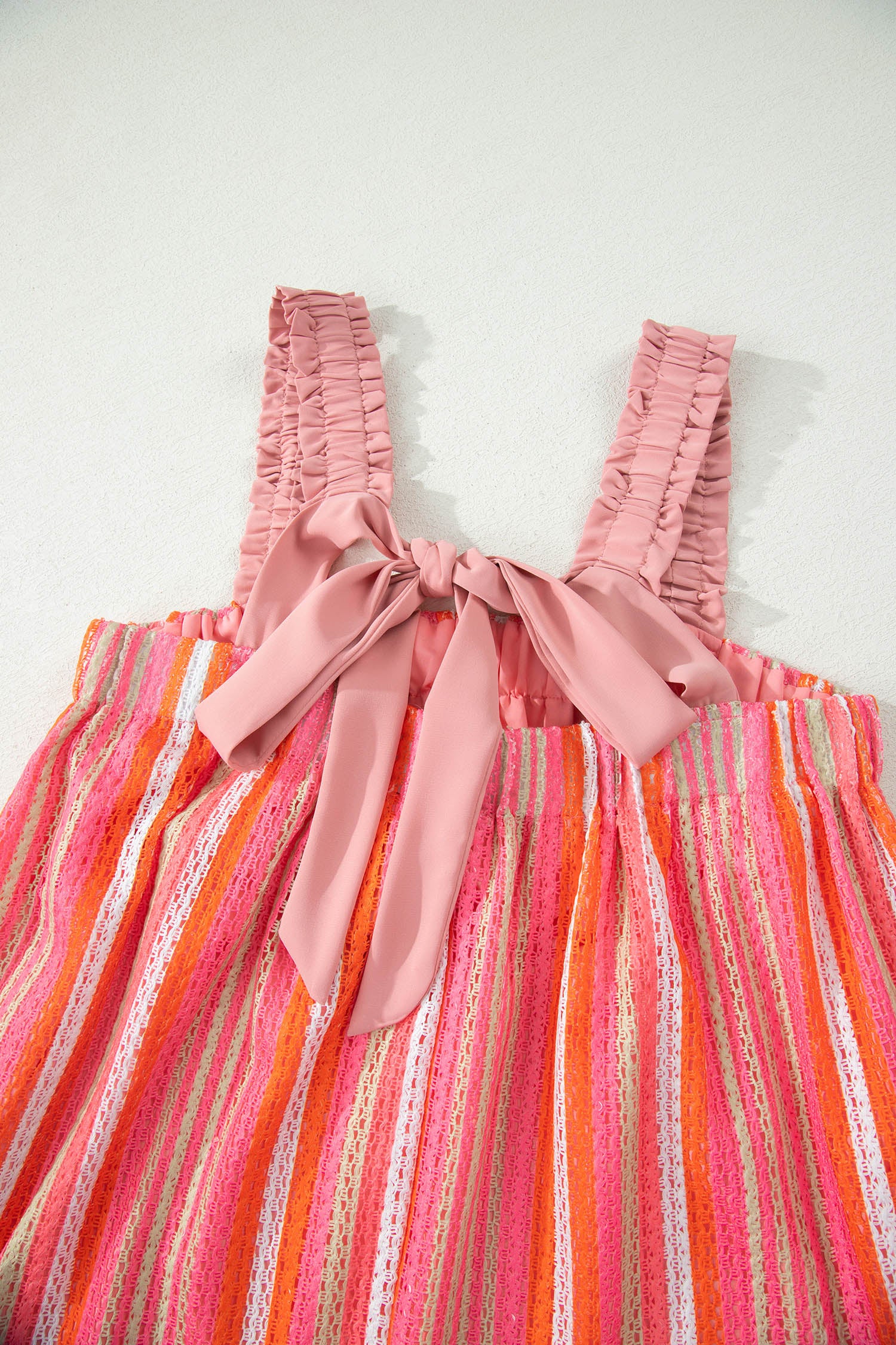Stripe Ruffled Straps Ribbon Knot Flowy Holiday Maxi Dress