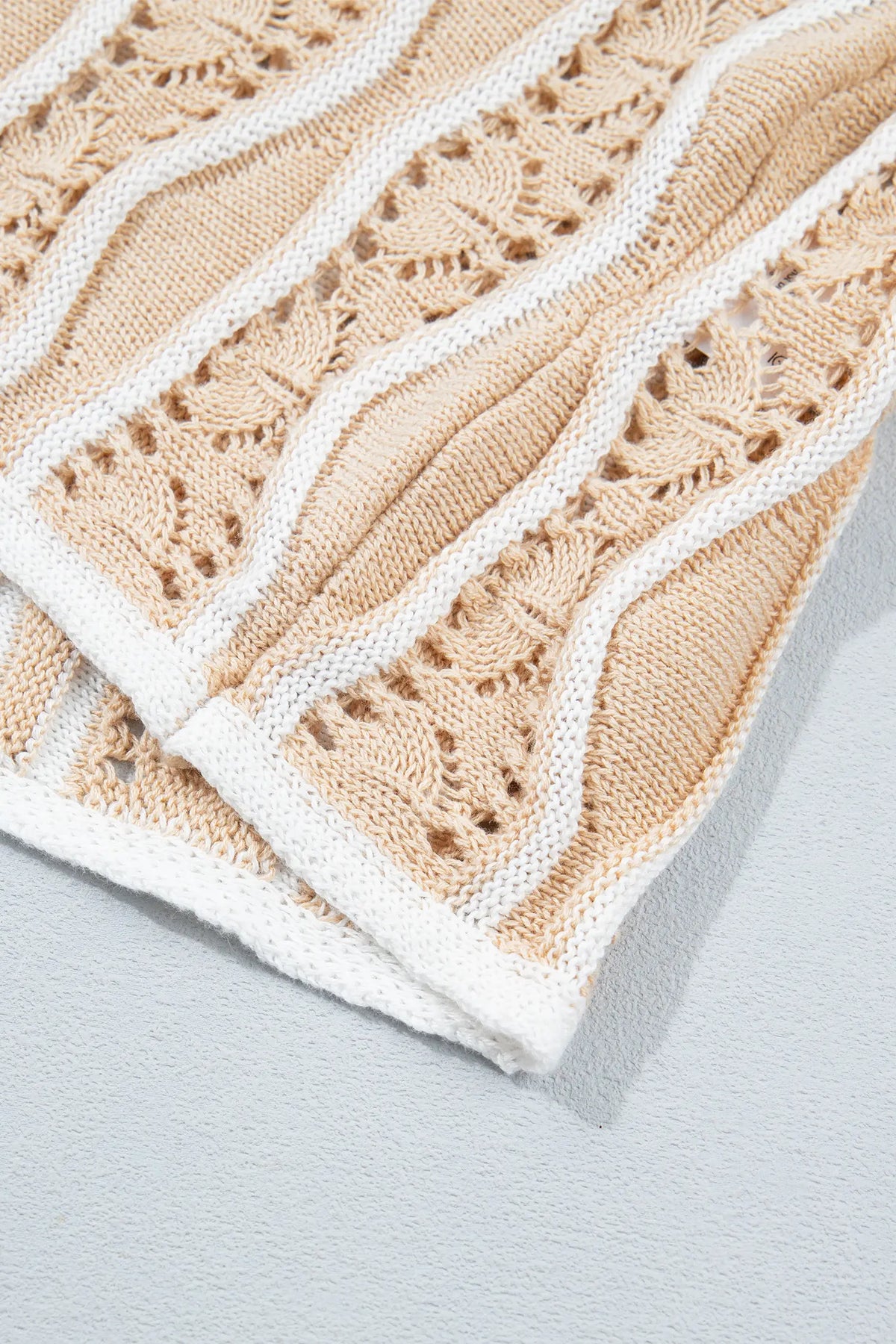 Wavy Detail Hollow Out Knit Long Sleeve Cotton Pullover Sweater – Pink