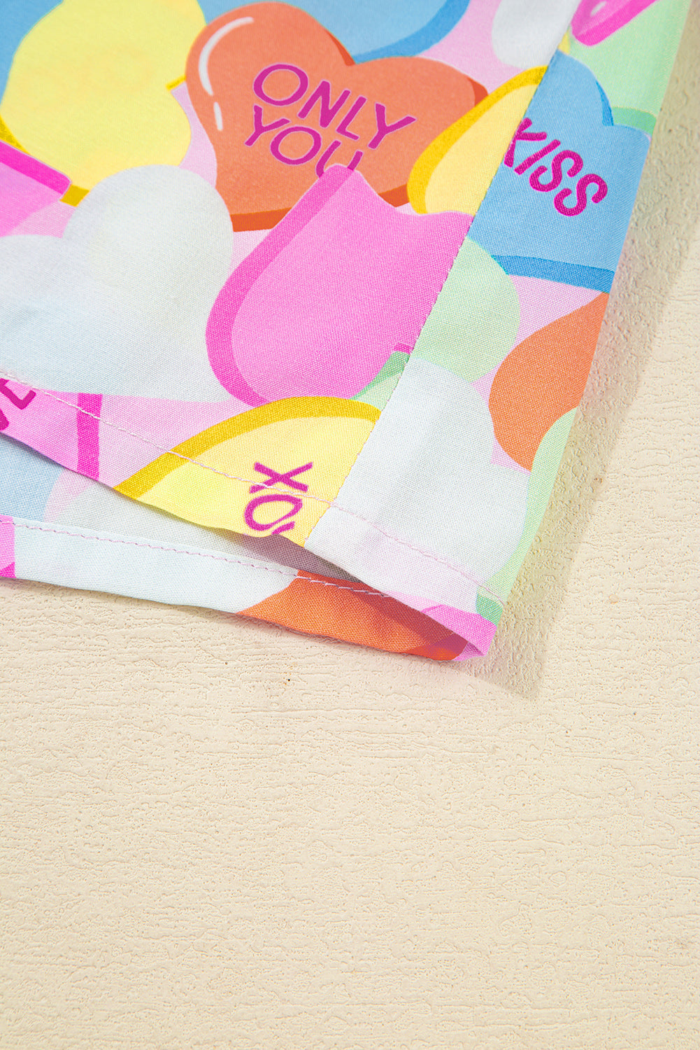 Candy Heart V-Neck Collared Tunic Shirt and Shorts Pyjama Set - eAura