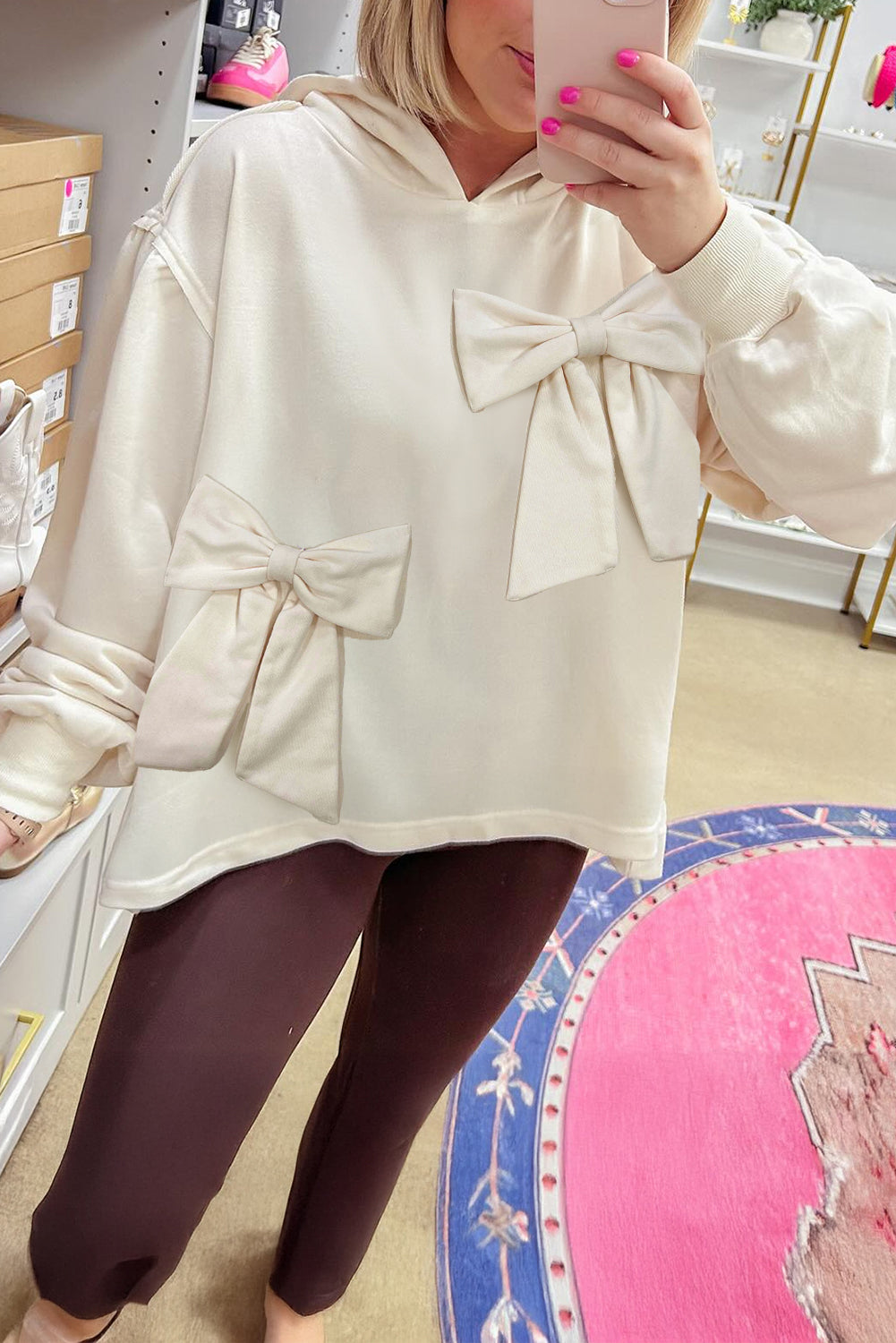 White Cute Bow Detail Baggy Hoodie Dear-Lover Dropshipping