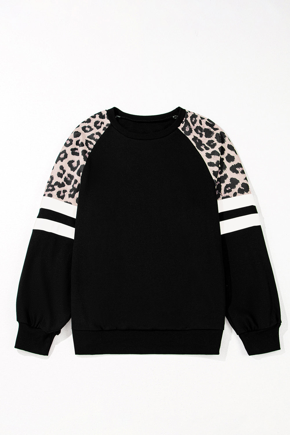 Black Leopard Print Colourblock Raglan Sleeve Sweatshirt - eAura