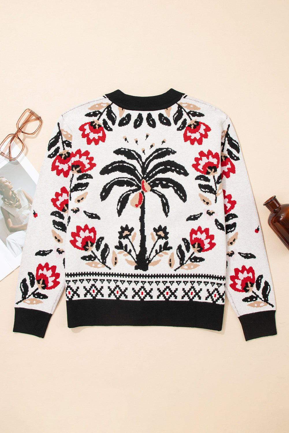 Floral Print Buttoned Front V-Neck Knit Cardigan Dear-Lover Dropshipping