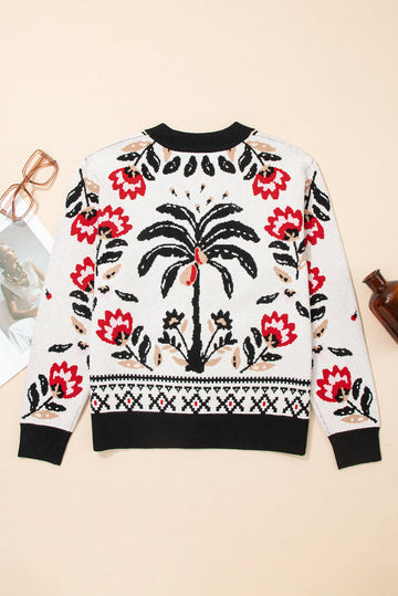 Floral Print Buttoned Front V-Neck Knit Cardigan Dear-Lover Dropshipping