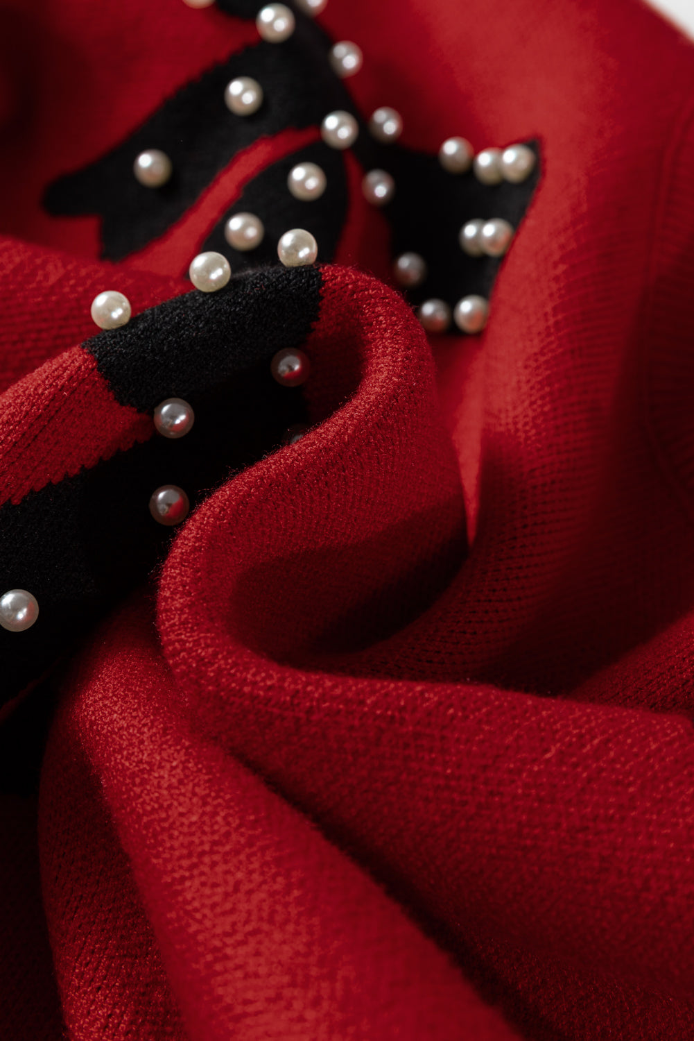 Pearl Embellished Bow Pattern Loose Sweater - eAura