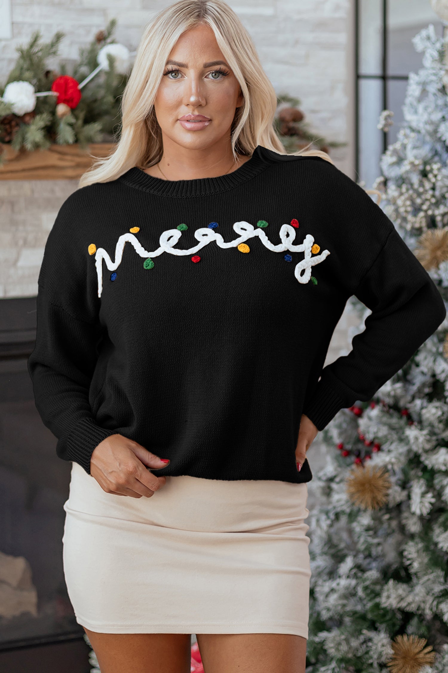 Merry Colourful Dot Detail Christmas Drop Shoulder Sweater - eAura