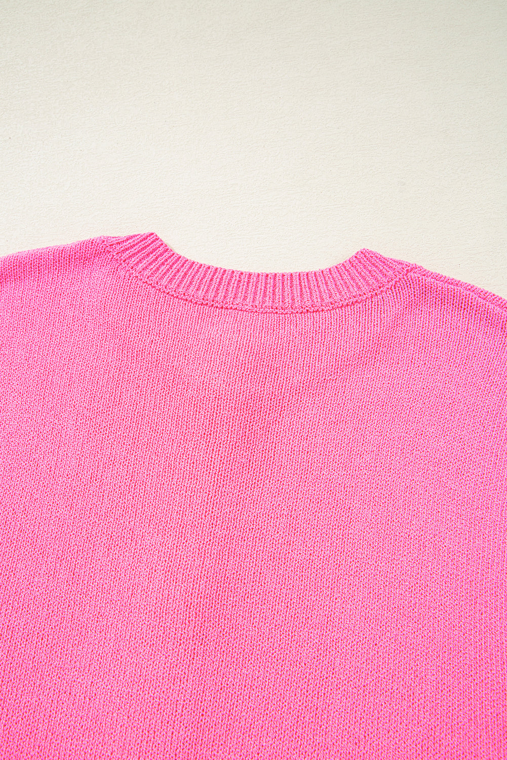 Bright Pink Distressed Hem Short Sleeve Knitted Button Front Sweater eAura