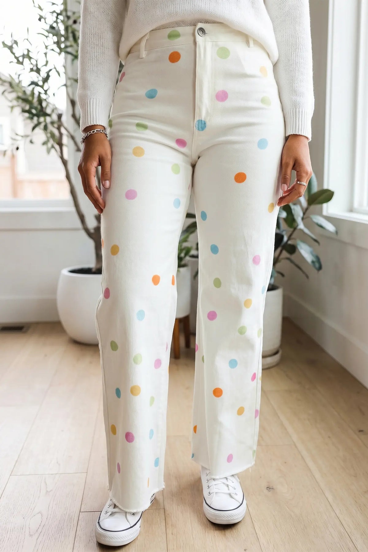 High Waist Polka Dot Straight Leg Casual Jeans