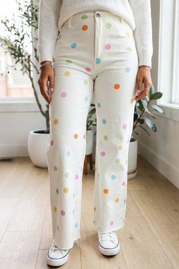 High Waist Polka Dot Straight Leg Casual Jeans
