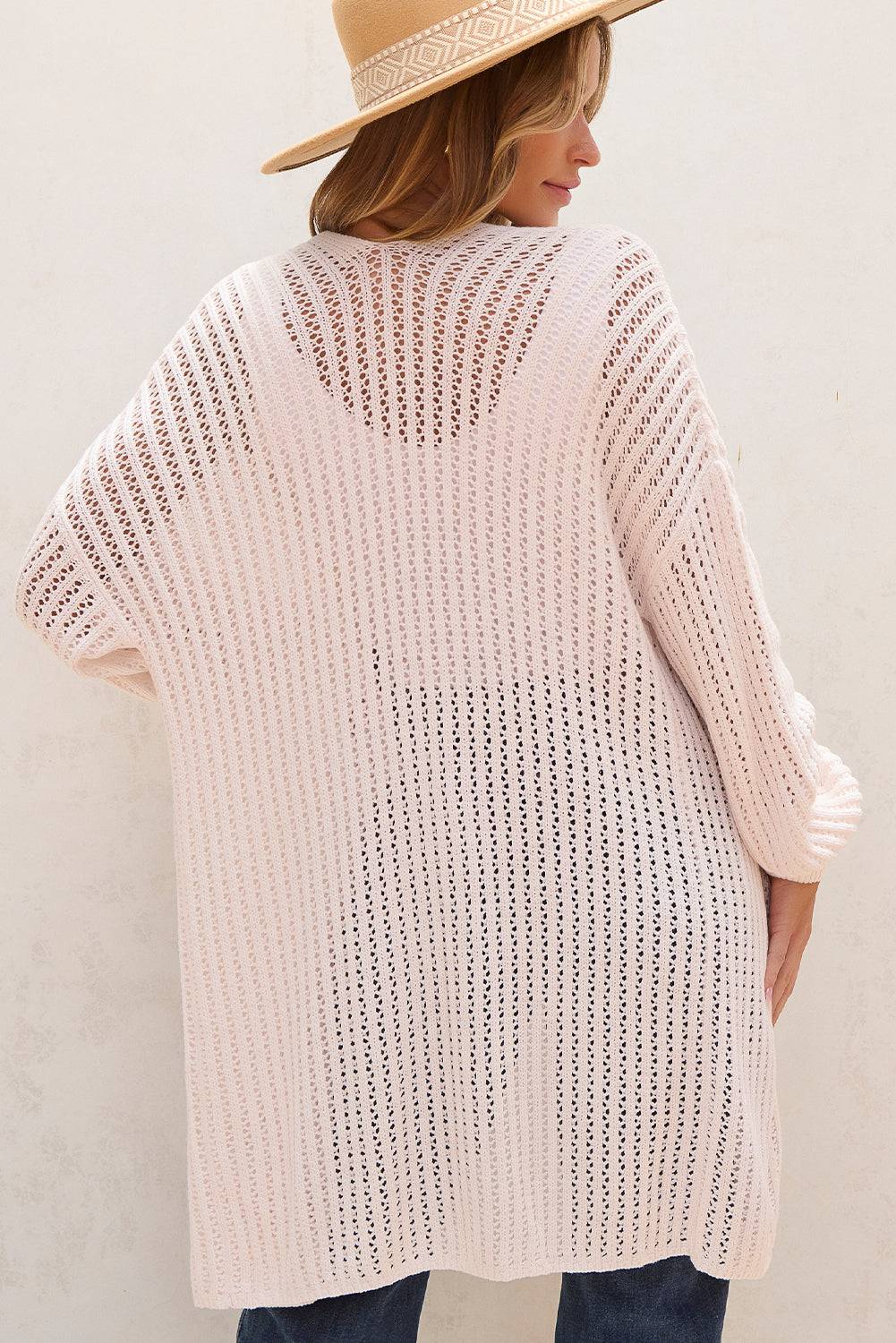 Jet Stream Hollowed Crochet Drop Shoulder Open Front Cardigan eAura