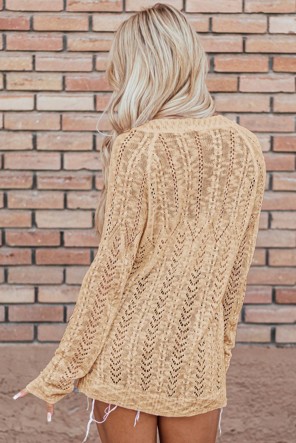 White Solid Open Knit Cardigan eAura