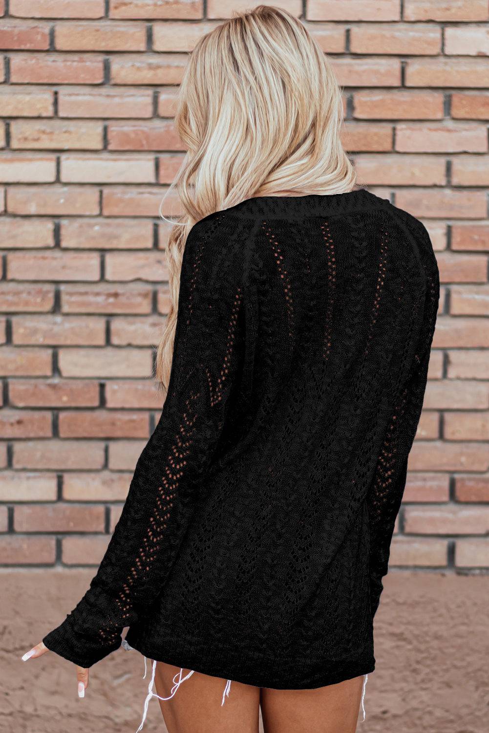 White Solid Open Knit Cardigan eAura