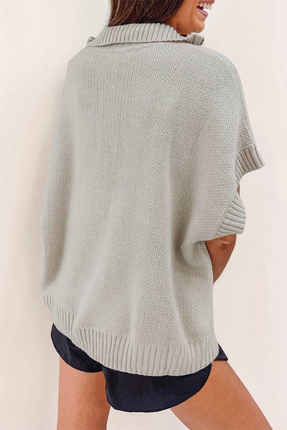 Black Quarter Zip Short Batwing Sleeve Sweater eAura