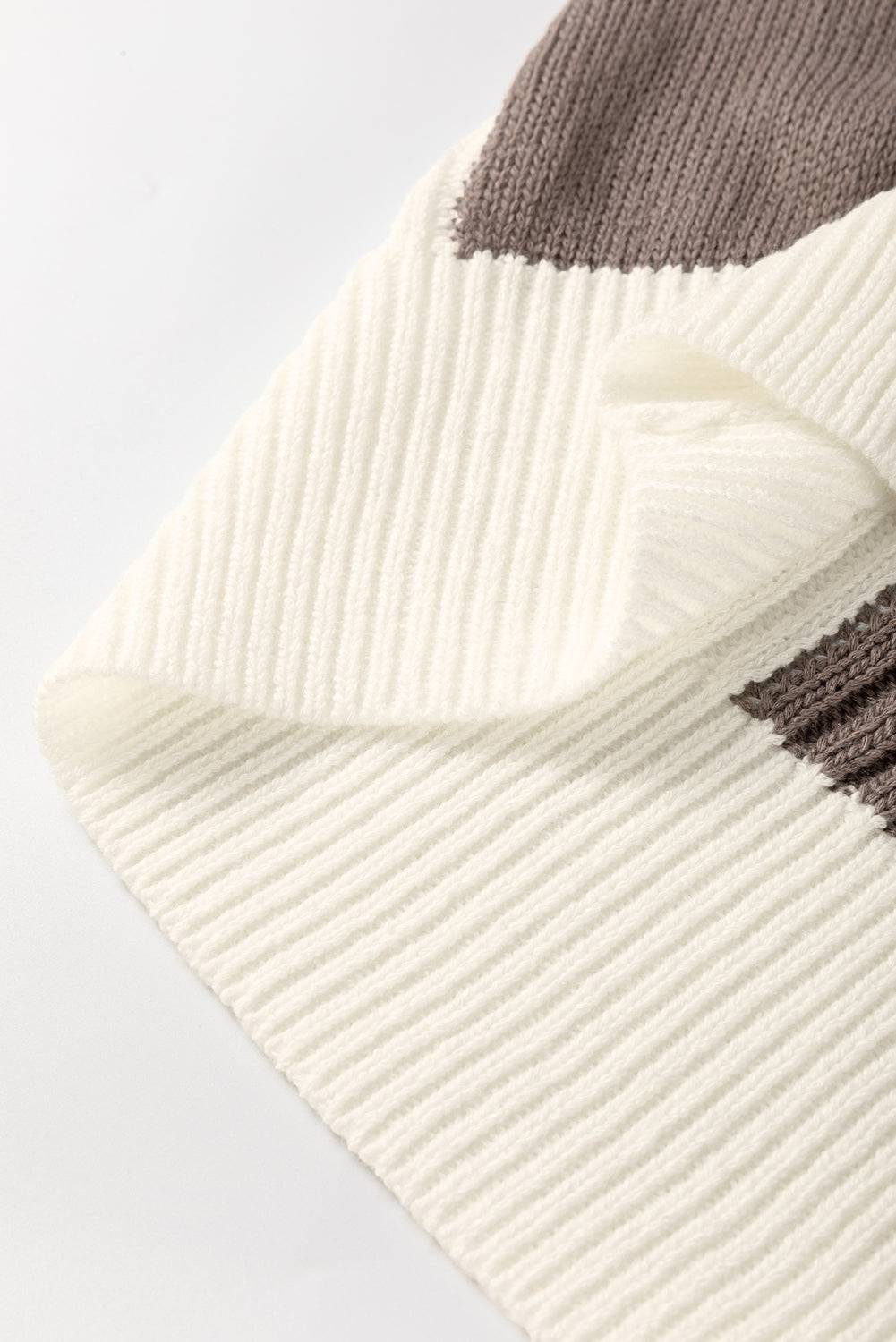 Khaki Checkered Colour Block Crew Neck Short Sleeve Sweater eAura