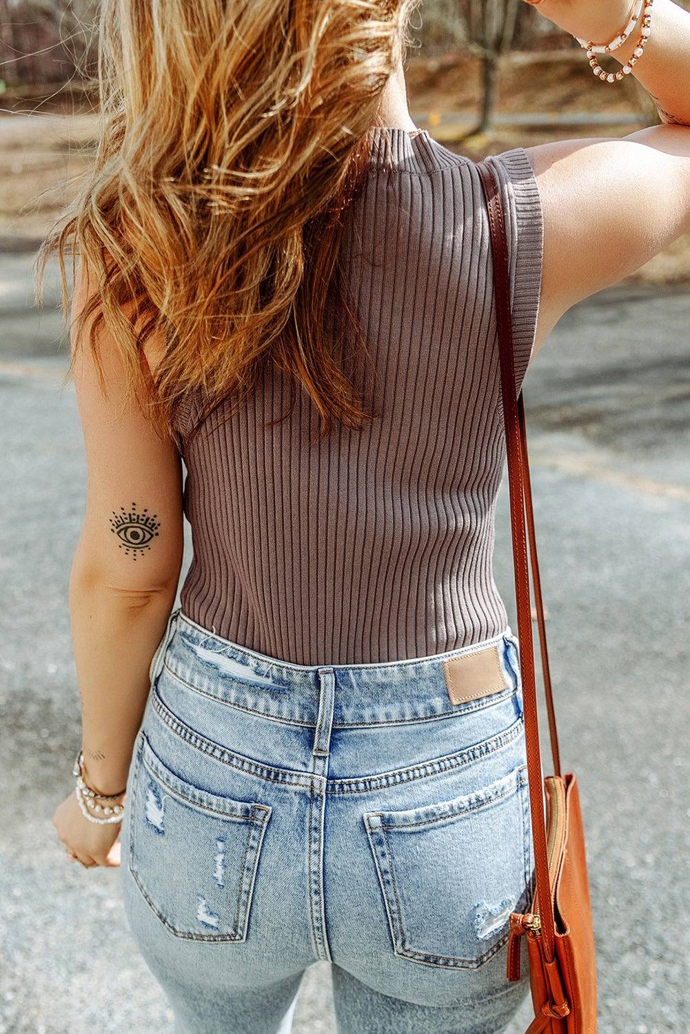 Smoke Grey Ribbed Crew Neck Sweater Vest eAura
