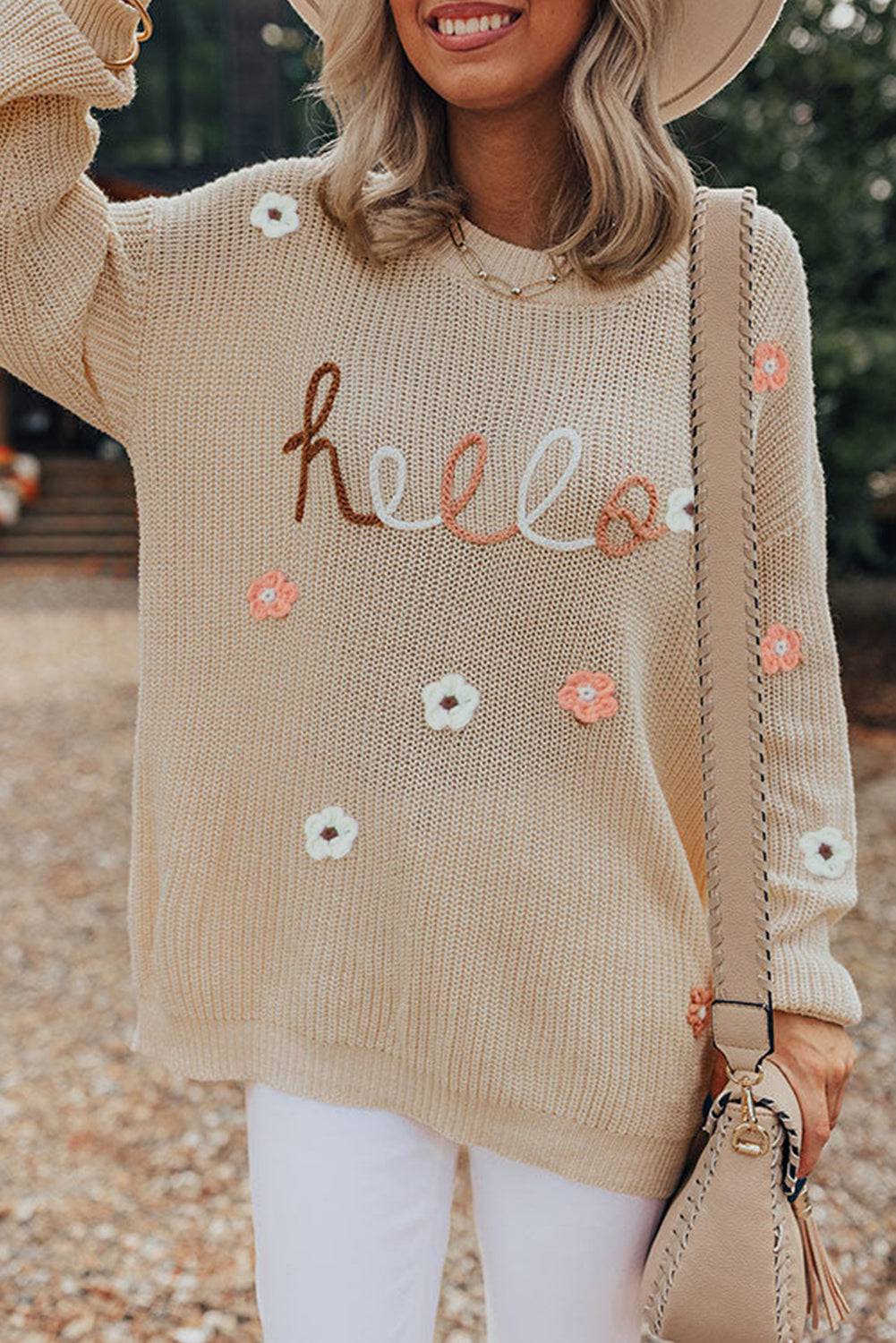 Parchment Hello Floral Embroidered Knit Loose Sweater eAura