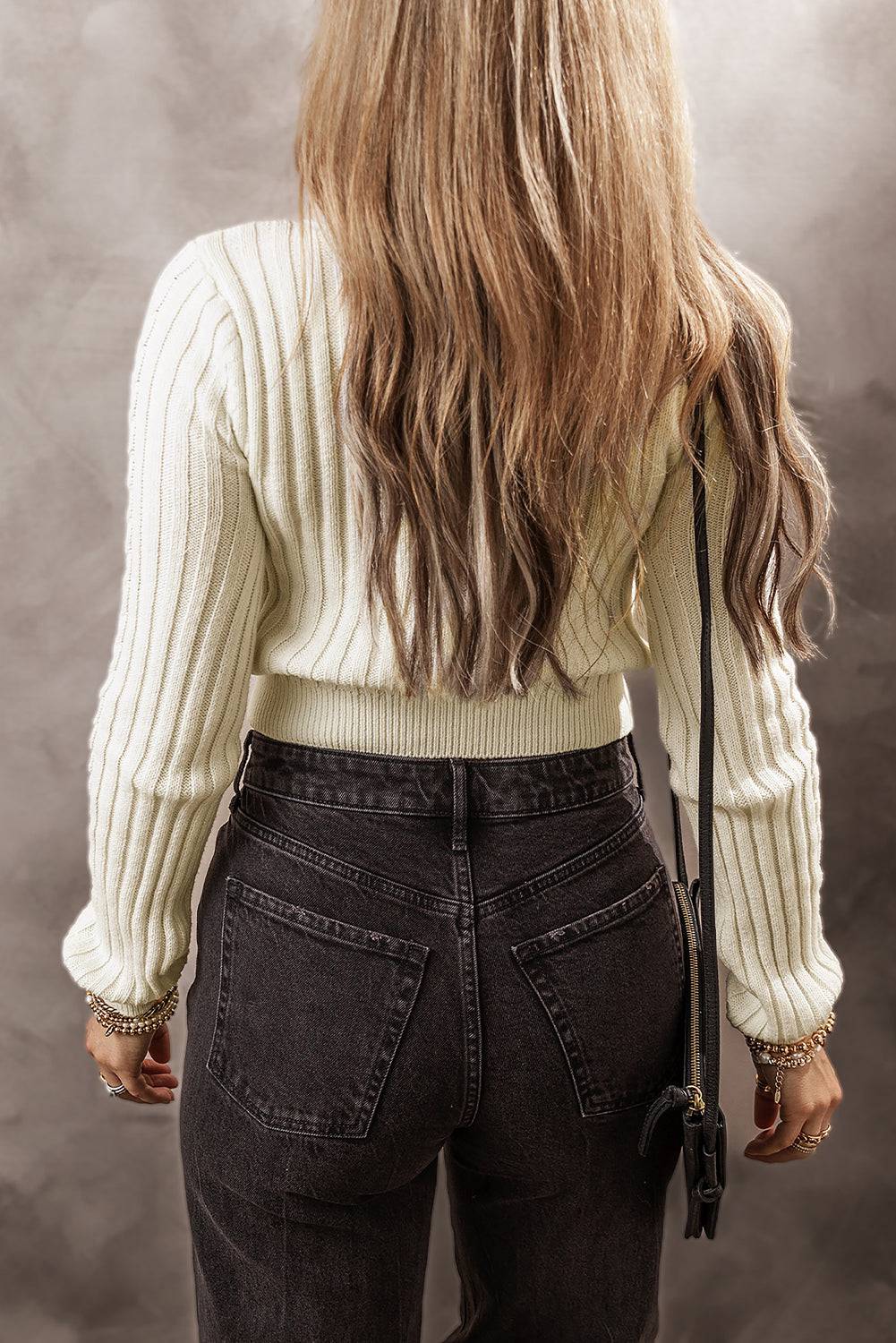 White Cable Knit Cropped Sweater eAura