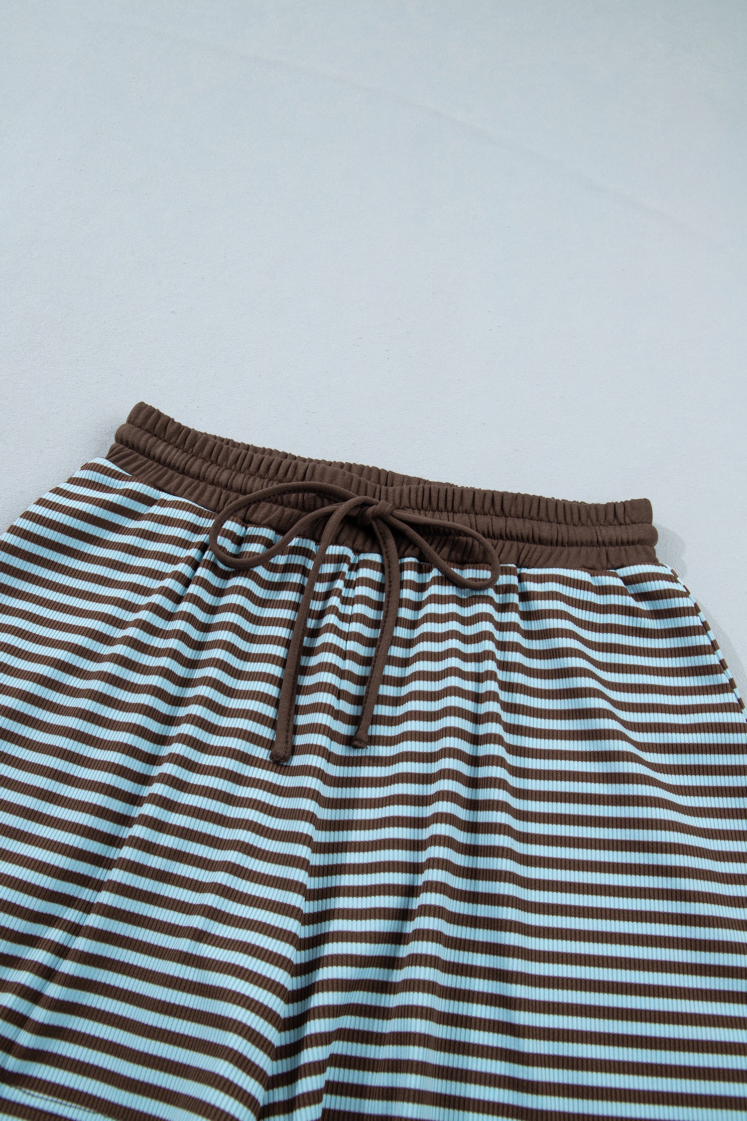 Oversized Long Sleeve Top Drawstring Loose Shorts 2pcs Set – Brown Stripe