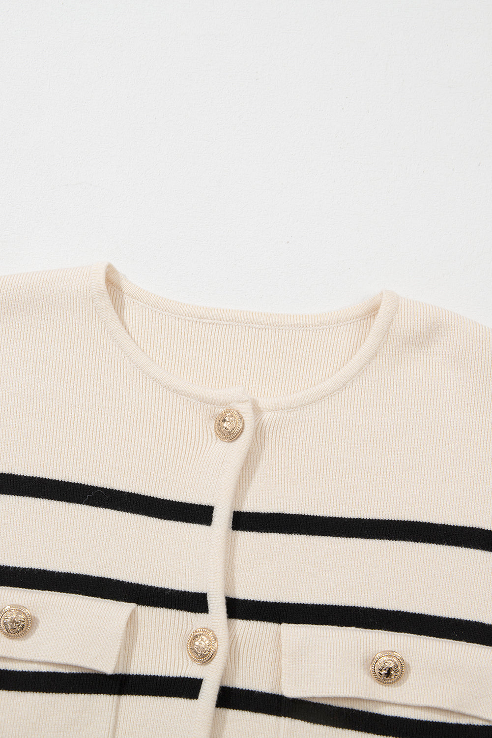 Black Stripe Flap Pocket Buttoned Cardigan Sweater eAura