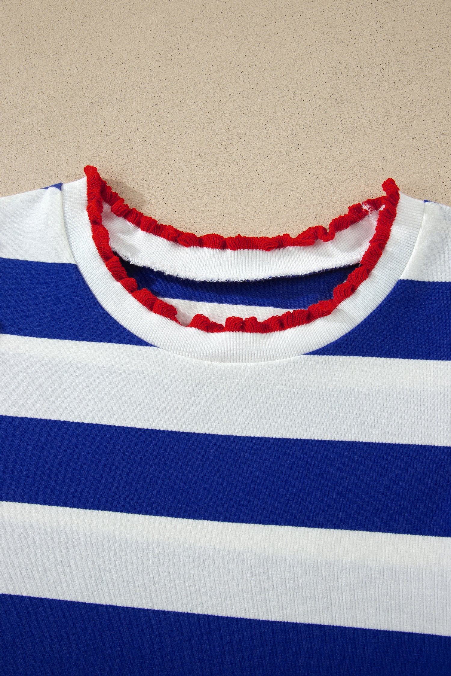 Stripe Contrast Trim Round Neck Short Puff Sleeve Shift Mini Dress