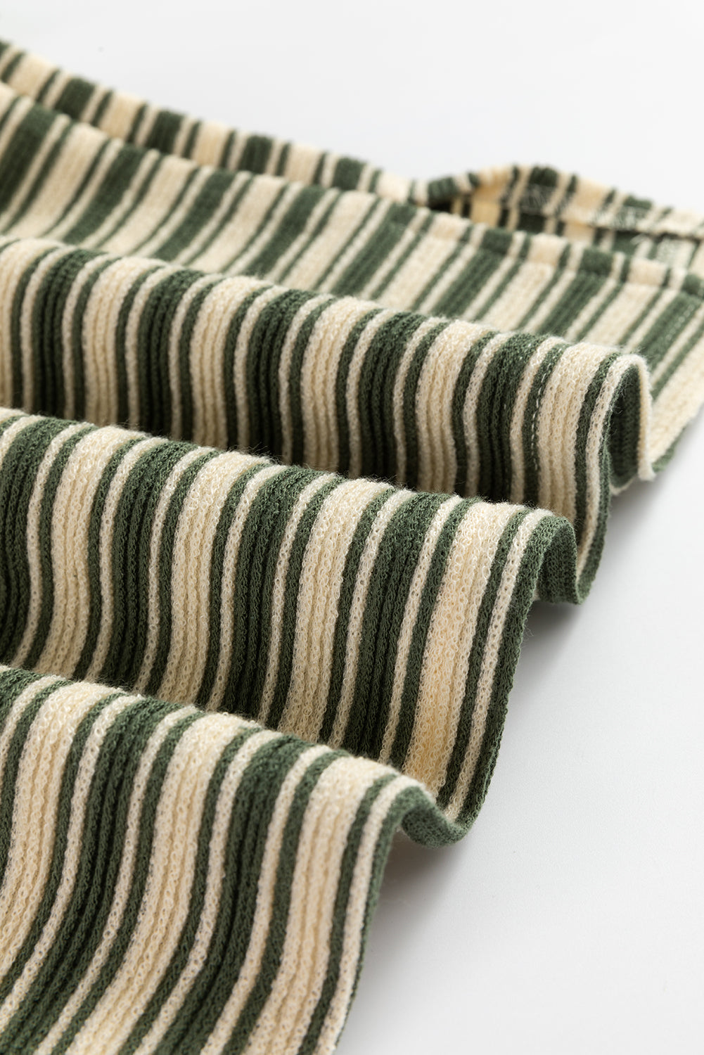 Green Stripe Textured Side Slits Crew Neck T Shirt - eAura