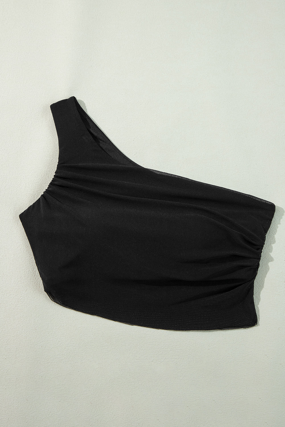 Black Pleated Mesh One Shoulder Bikini Top and Skirts Set eAura