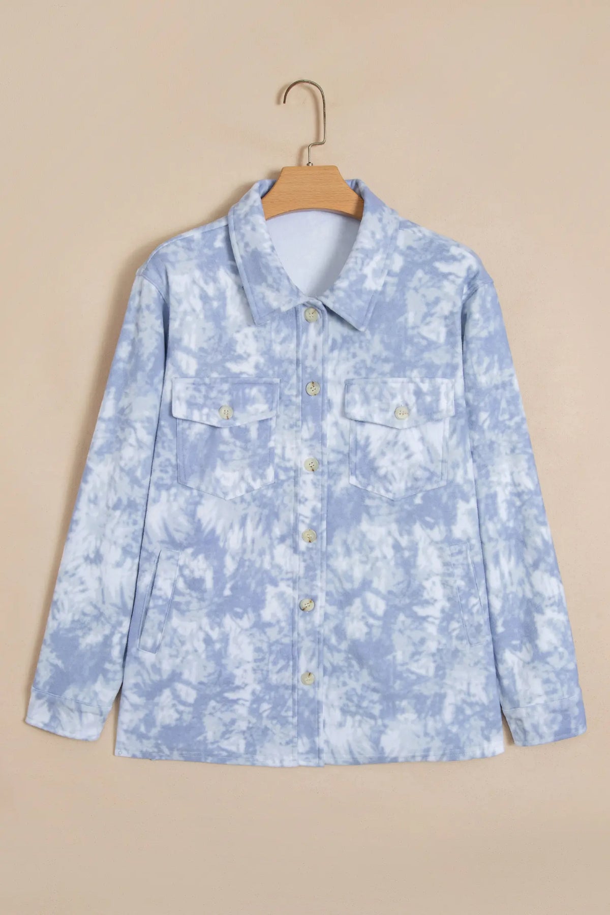 Tunic jacket with fuzzy collar, long sleeves and patch pockets