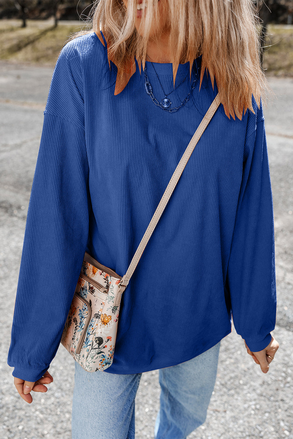 White Ribbed Corduroy Oversized Sweatshirt eAura