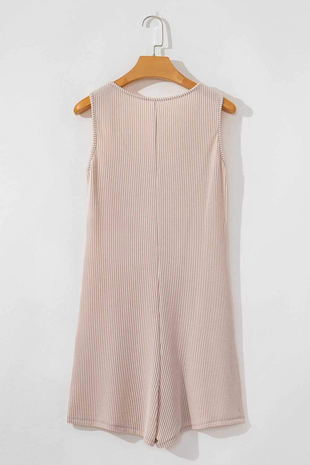 Parchment Ribbed Knit Side Pockets Buttoned Sleeveless Romper eAura