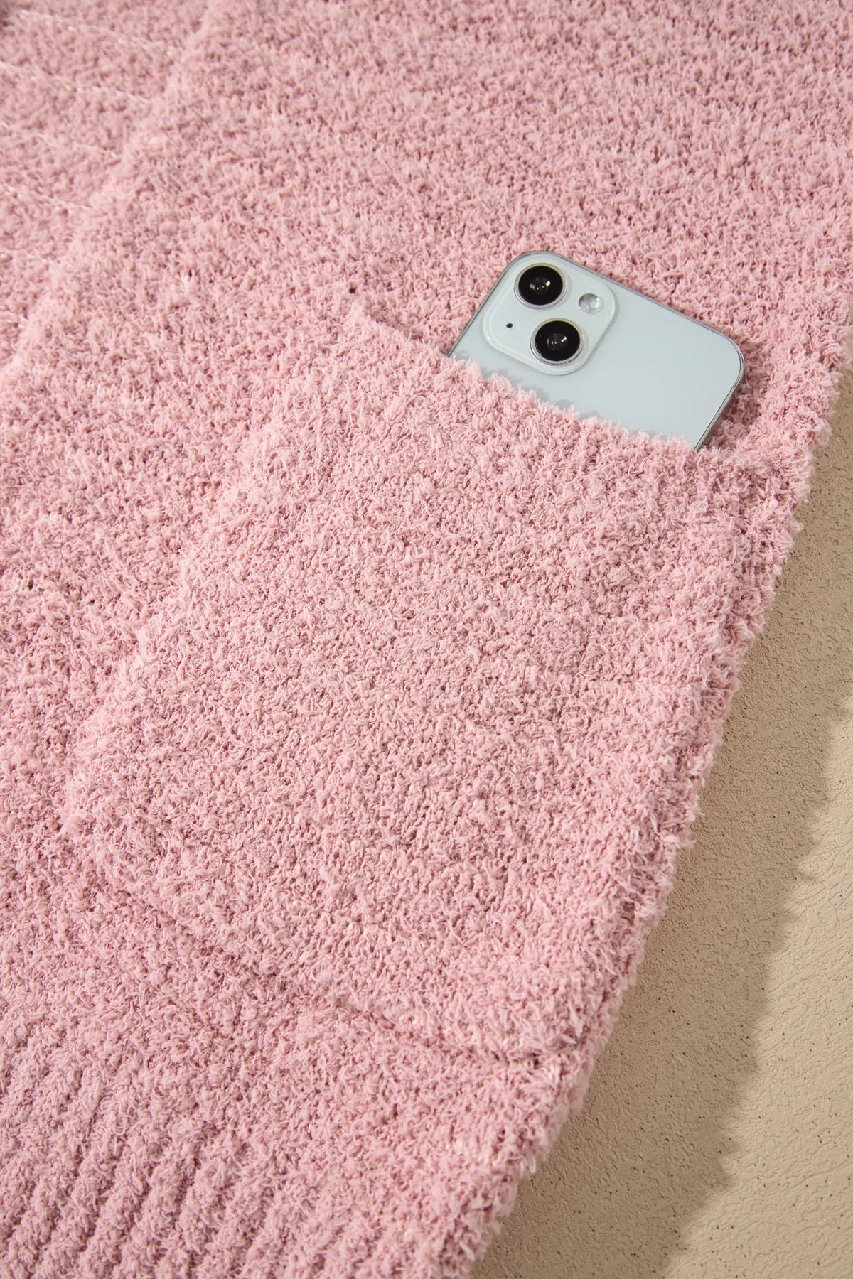 Open Front Soft Fuzzy Ribbed Sweater Cardigan – Light Pink