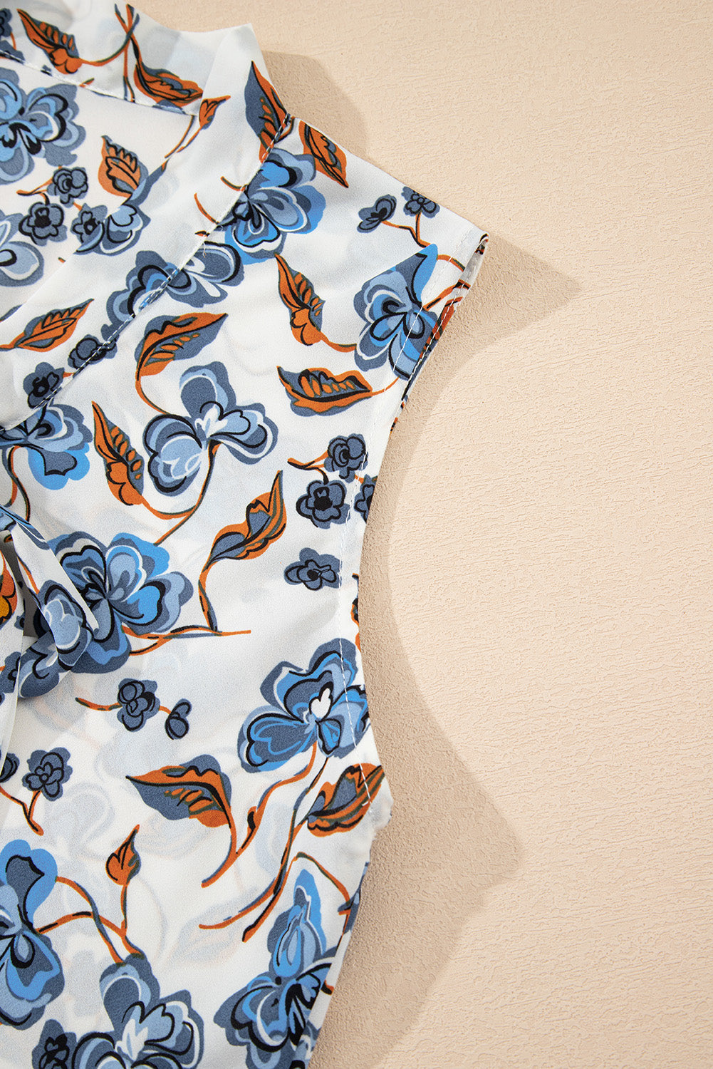 Sky Blue Floral Print Knotted V Neck Elegant Tank Top eAura