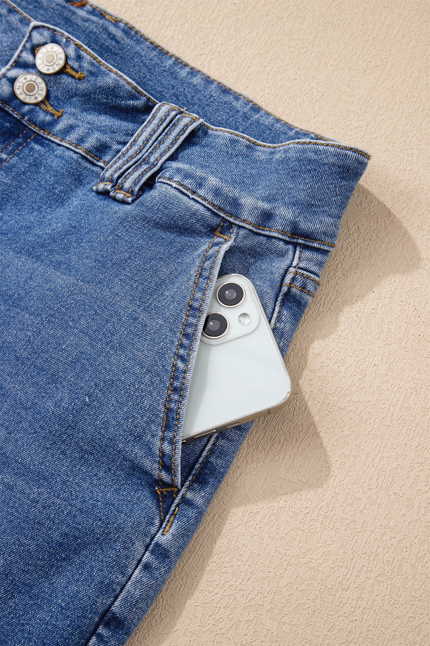 Double Button Zip Fly Straight Leg Jeans - Bottoms/Jeans