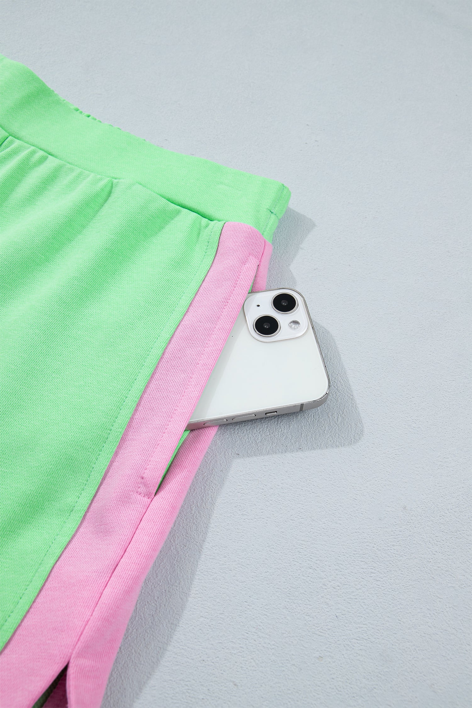 Color Block Accent Half Zip Top Athleisure Shorts Set – Green