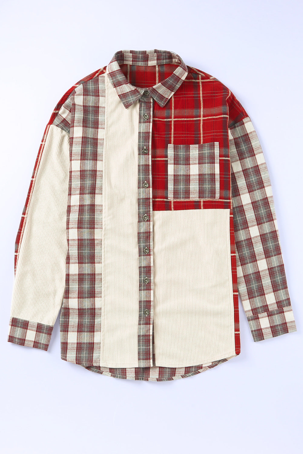 Plaid Corduroy Patchwork Shacket Beagle Boutique Fashion Outlet