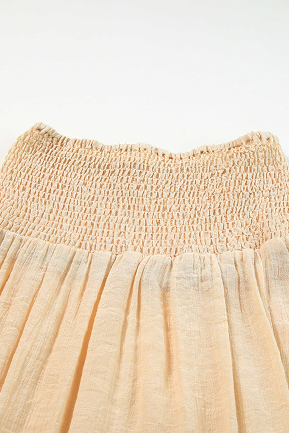 Pale Khaki Shirred High Waist Split Maxi Beach Skirt