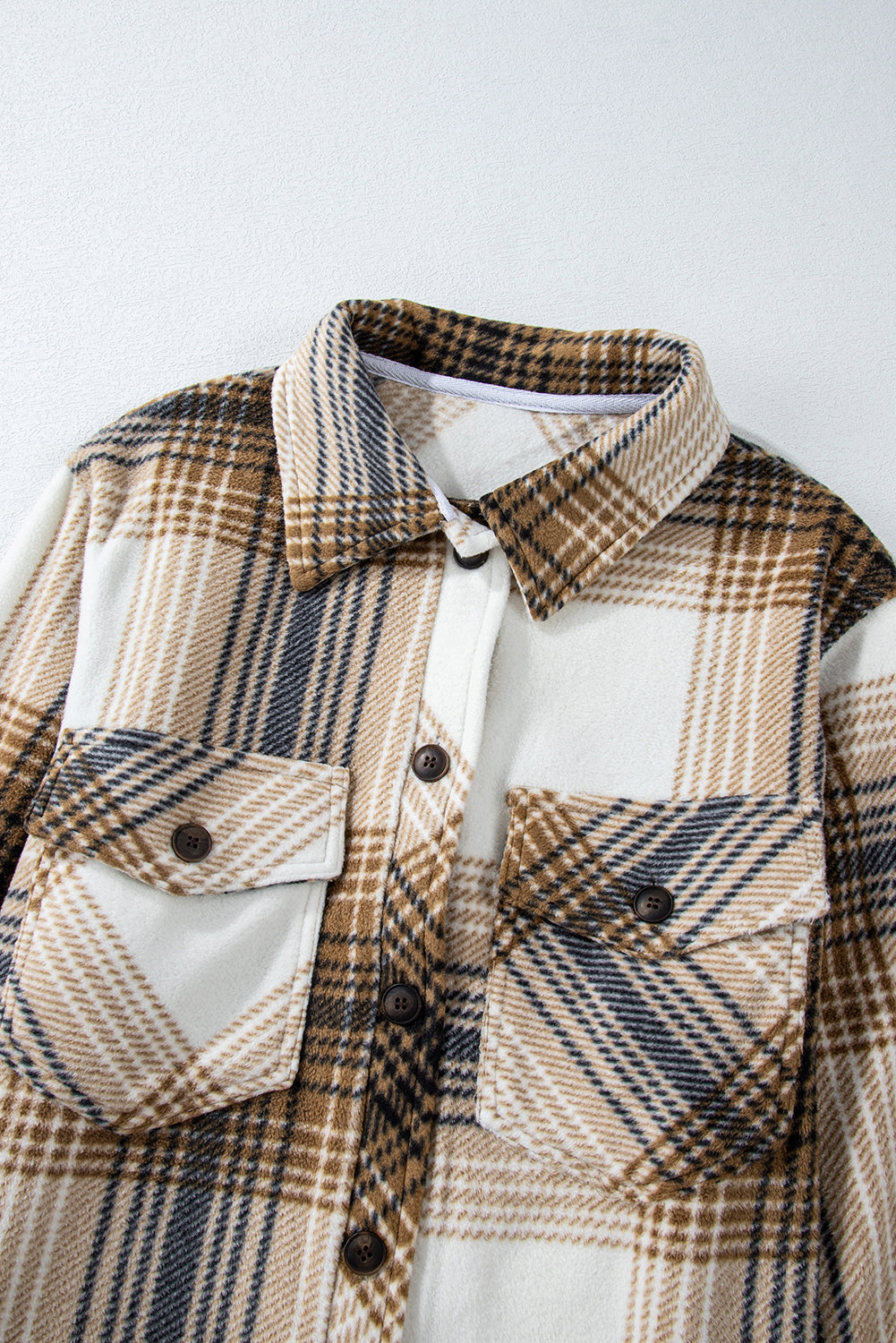 Multicolour Plaid Print Flap Pocket Button Up Shacket Beagle Boutique Fashion Outlet