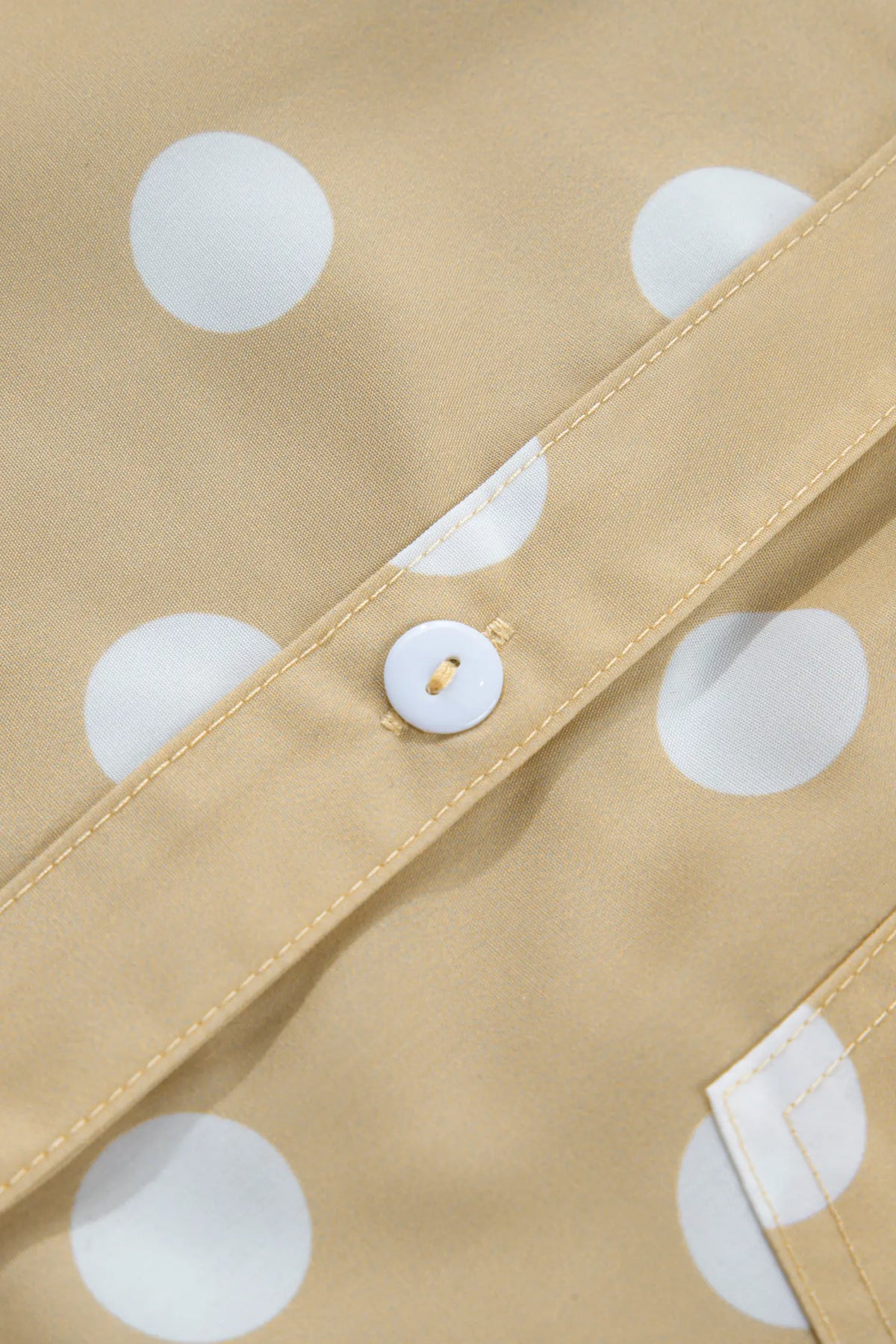 Polka Dot Print Three Quarter Sleeve Ruffle Hem Casual Shirt – Khaki