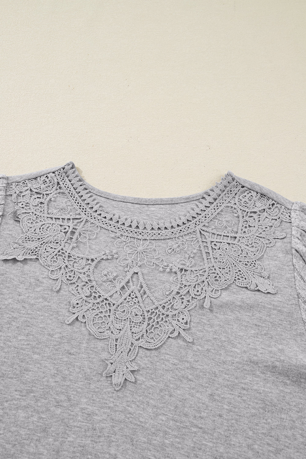 Hollowed Lace Ribbed Knit Long Sleeve Patchwork Top - eAura