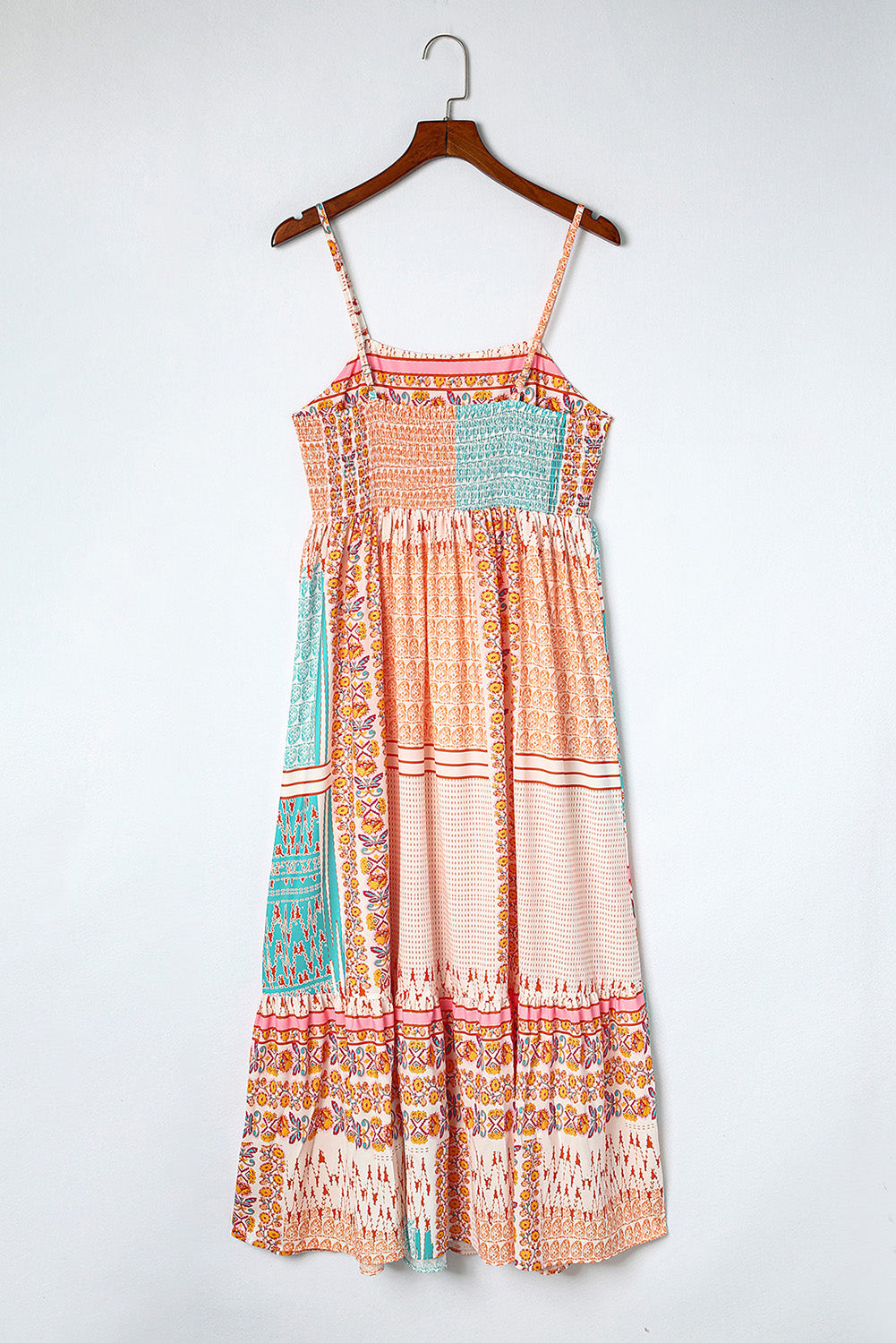 MultiColour Boho Patchwork Print Square Neck Maxi Sundress eAura